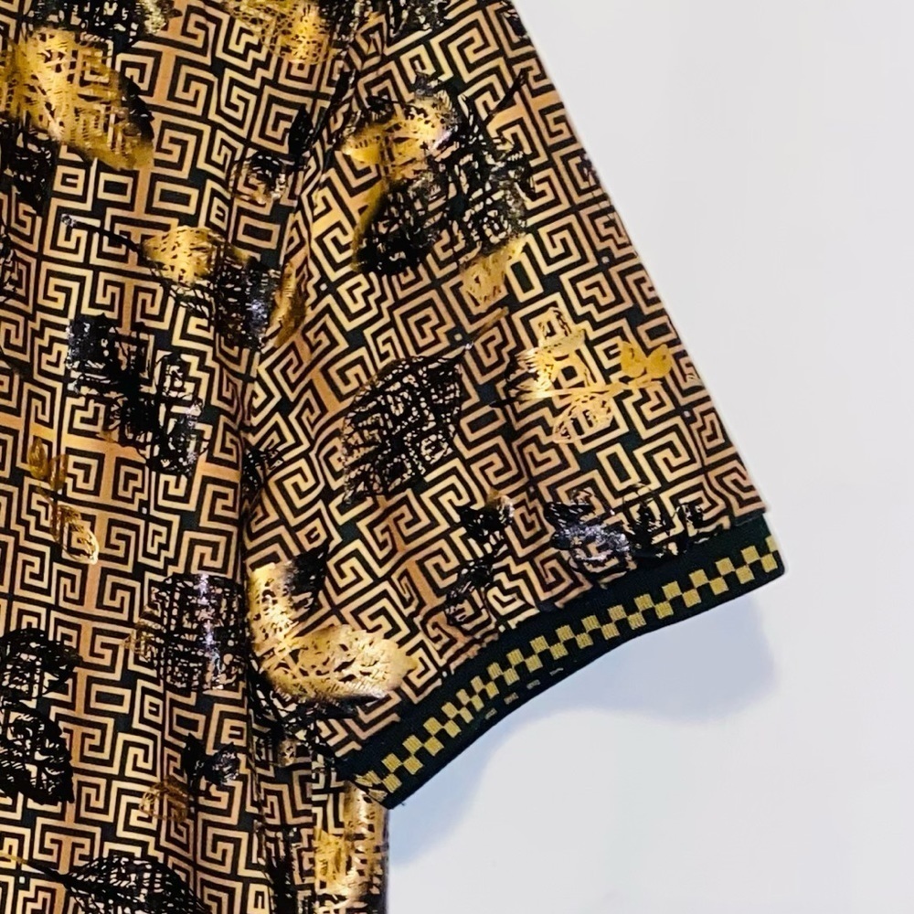NWT Suslo Couture Gold & Black Luxury Printed Shortsleeve Polo Size Large - Picture 8 of 9